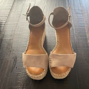 Nude pink espadrille platform wedges Kelly and Katie 6.5